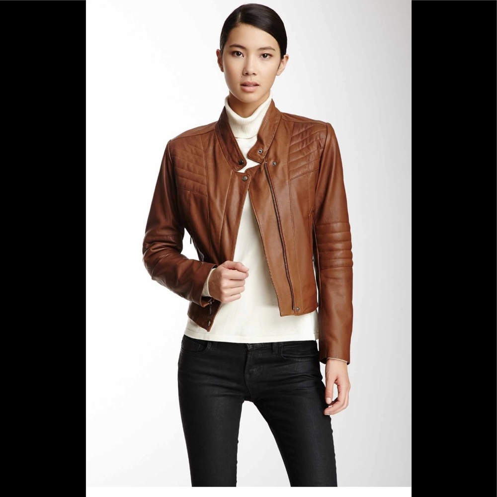 Leather quilted moto jacket